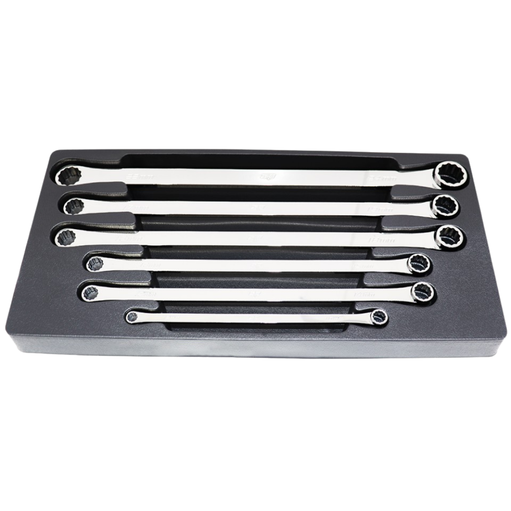 [SP10036] Metric Extra-Long Double Box Ring Spanner Set, 0° Offset – 6 Pieces