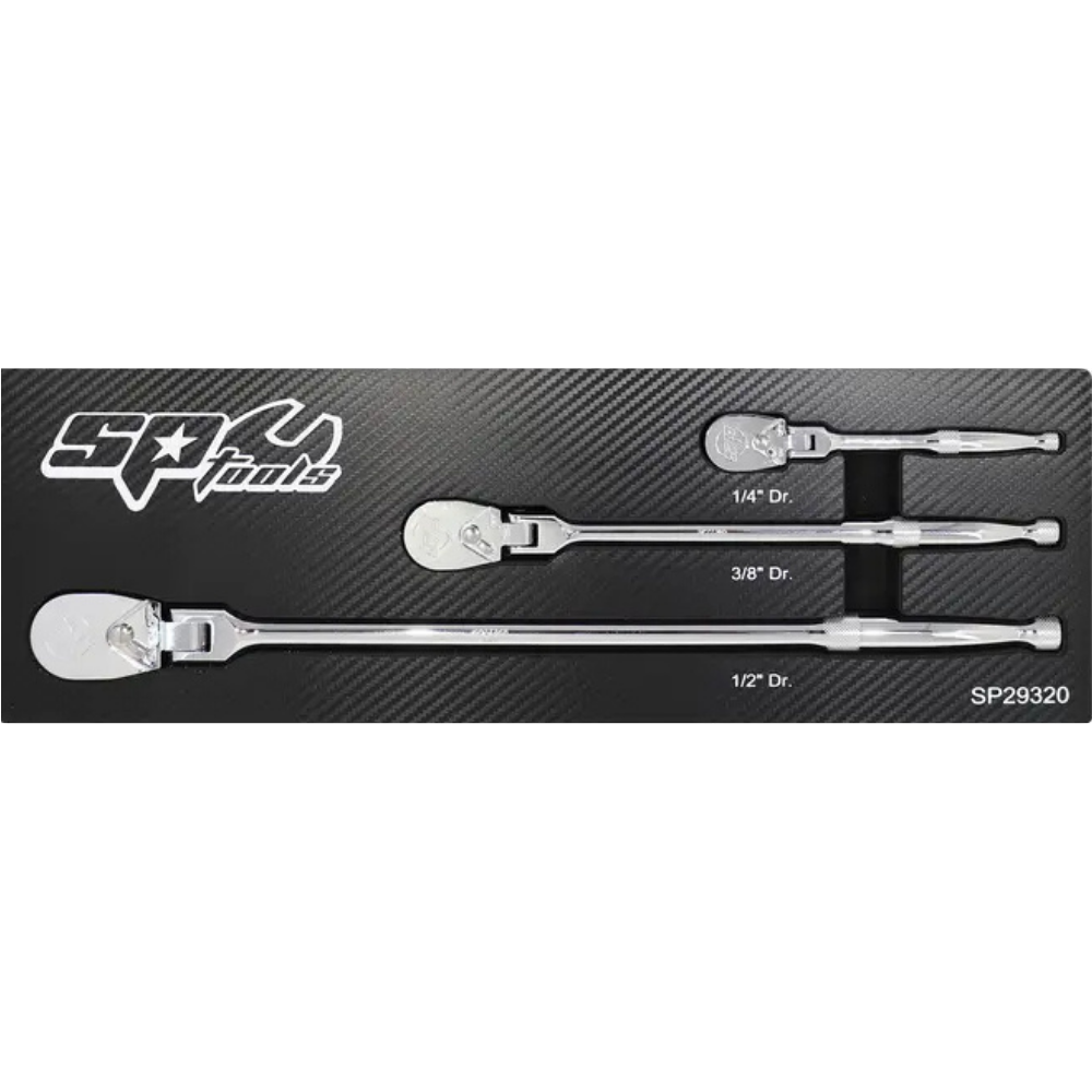 [SP29330] Conjunto de Roquetes Flexíveis 90 Dentes com Cabeça Selada – 1/4", 3/8" e 1/2" – 3 Peças